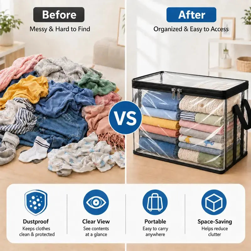 📦Large Heavy-Duty Thick Clear Storage Bag for Clothes, Moving & Storage