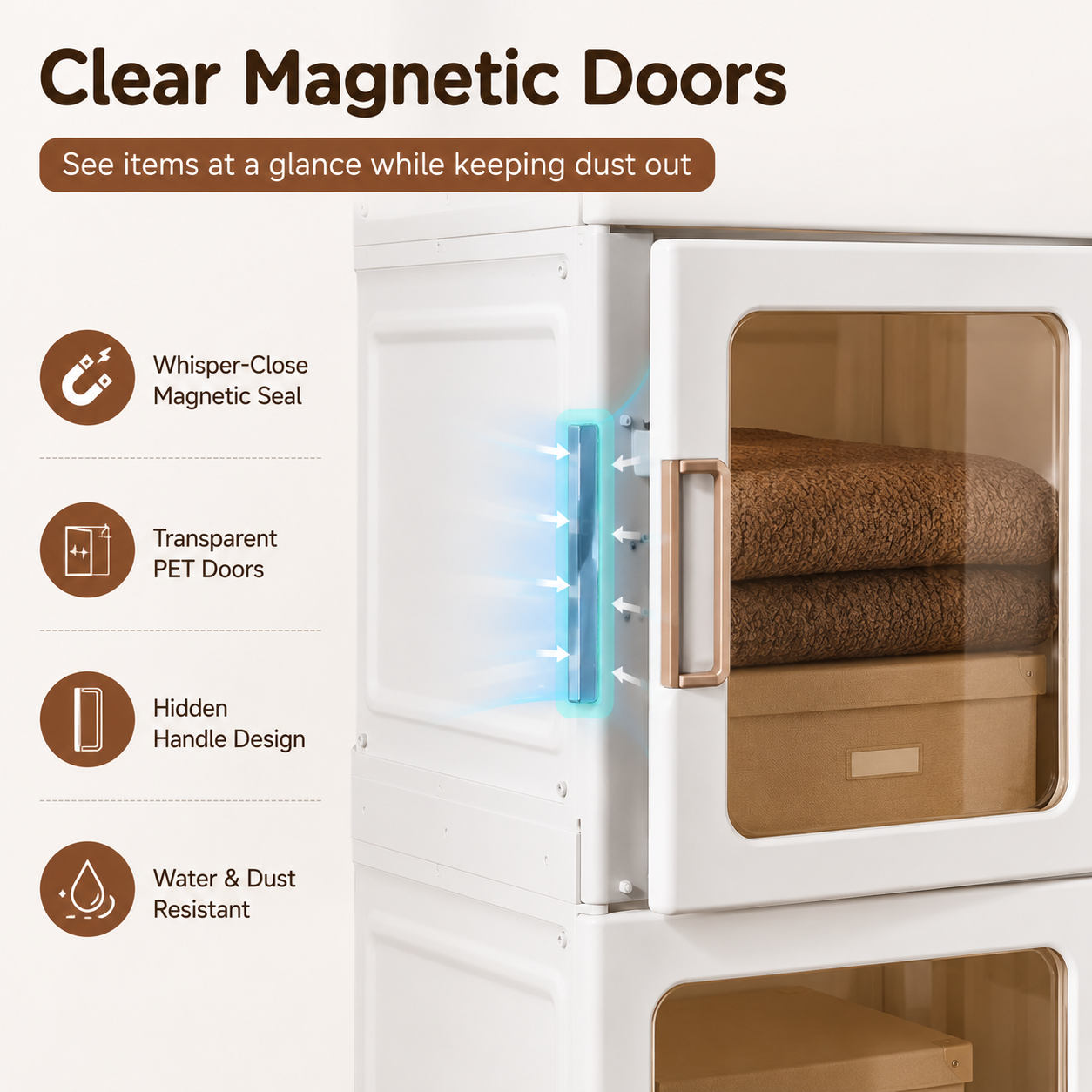 Foldable Modular Wardrobe with Clear Magnetic Doors