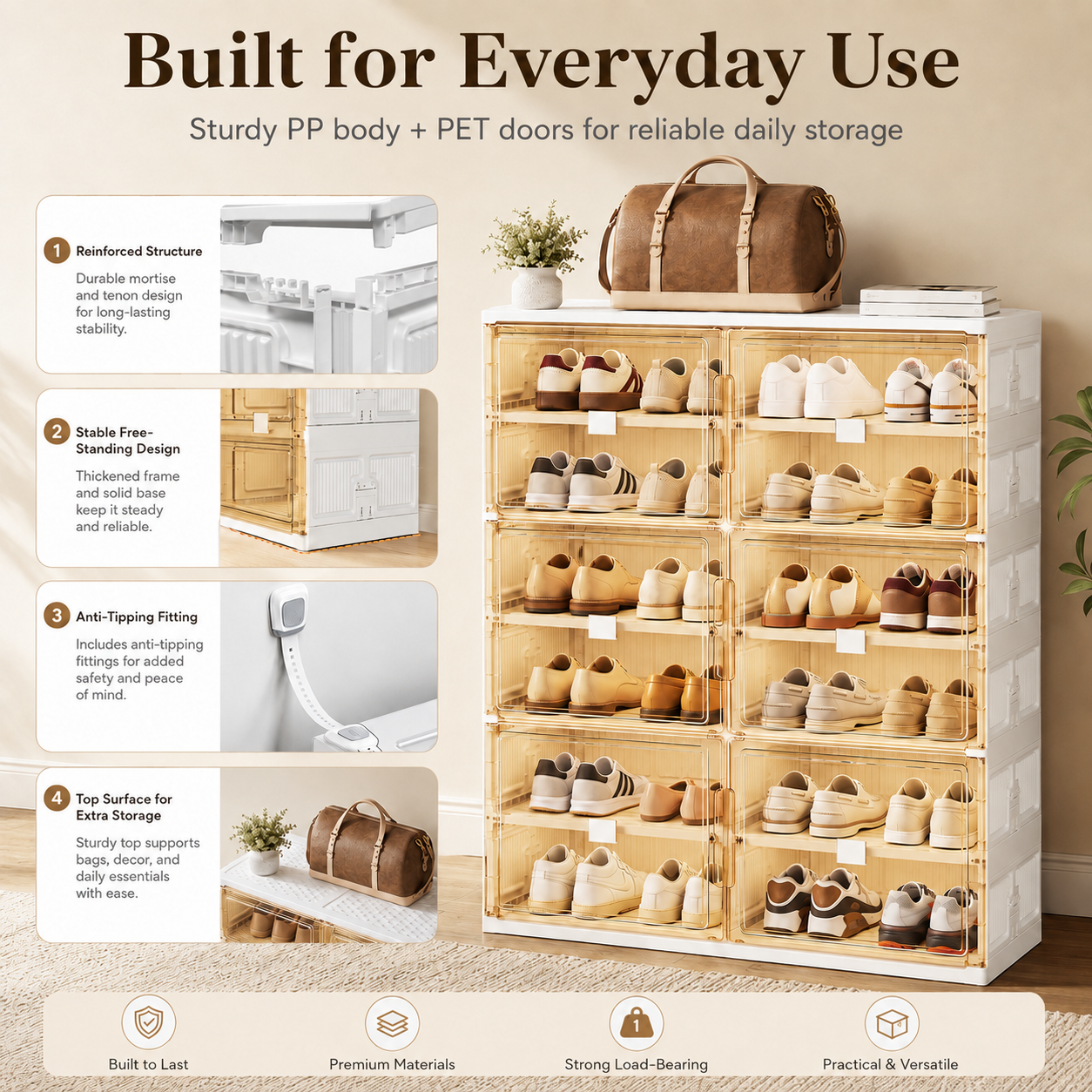 Foldable Shoe Organizer with Clear Magnetic Doors – Space-Saving Shoe Storage Cabinet