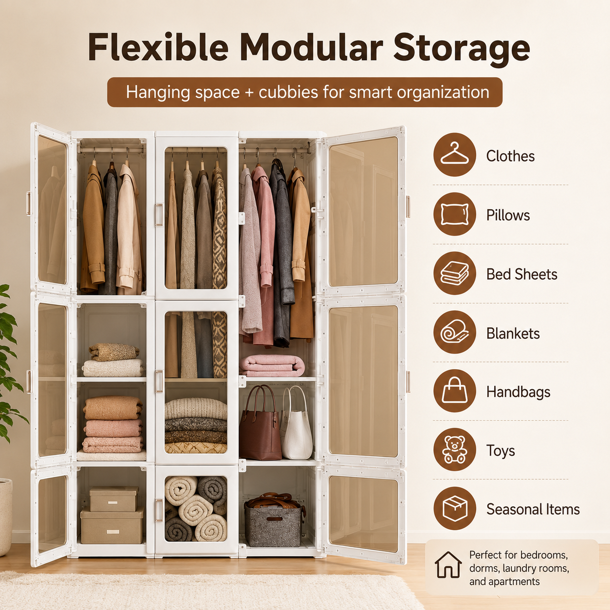 Foldable Modular Wardrobe with Clear Magnetic Doors