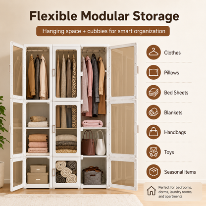 Foldable Modular Wardrobe with Clear Magnetic Doors