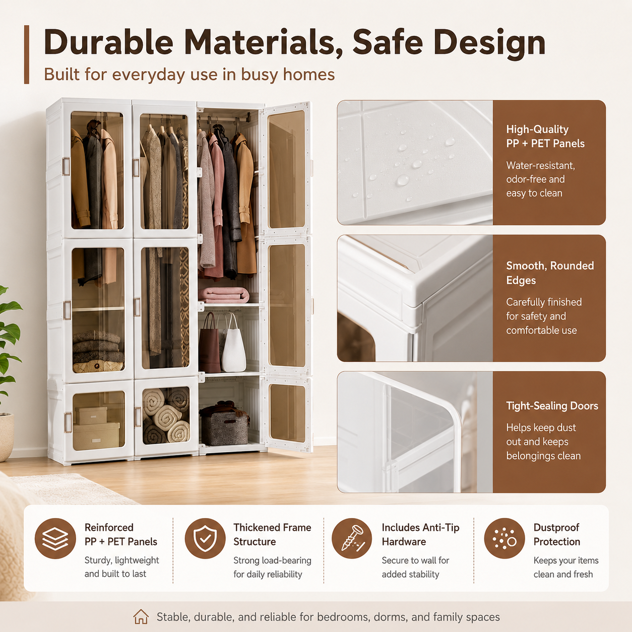 Foldable Modular Wardrobe with Clear Magnetic Doors
