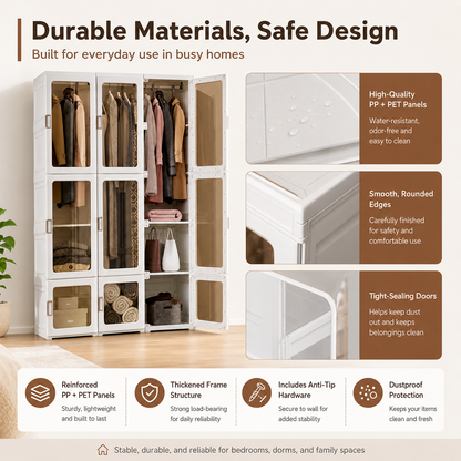 Foldable Modular Wardrobe with Clear Magnetic Doors