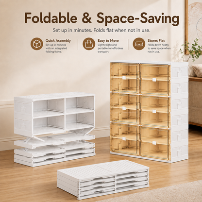 Foldable Shoe Organizer with Clear Magnetic Doors – Space-Saving Shoe Storage Cabinet