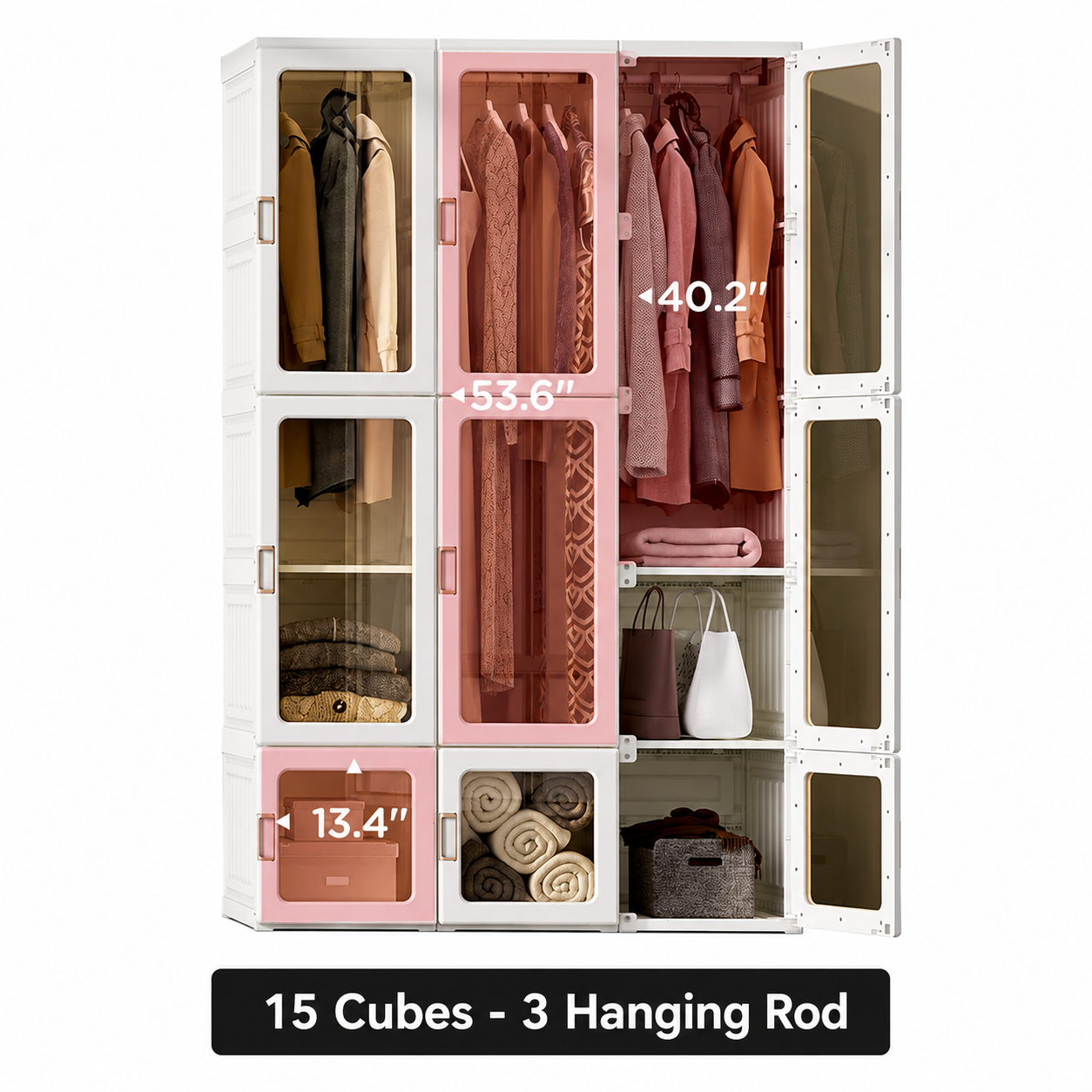 Foldable Modular Wardrobe with Clear Magnetic Doors