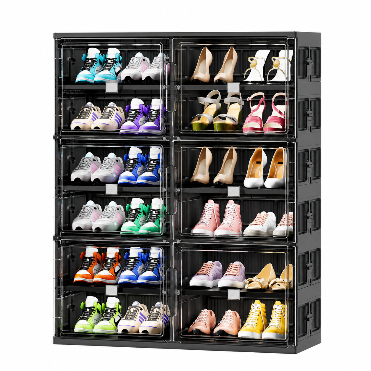 Foldable Shoe Organizer with Clear Magnetic Doors – Space-Saving Shoe Storage Cabinet