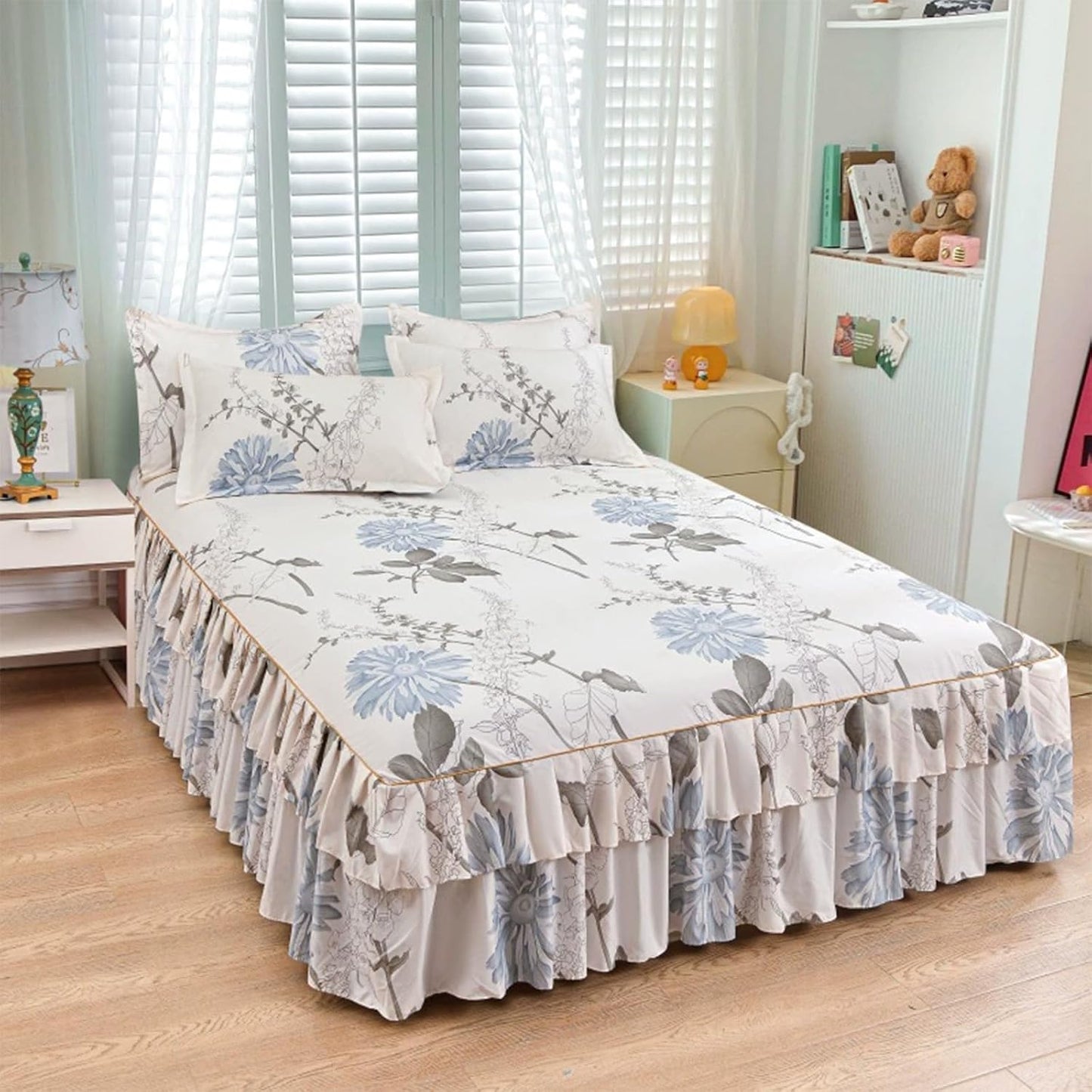 🌸Floral Ruffled Bed Skirt 3-Piece Set