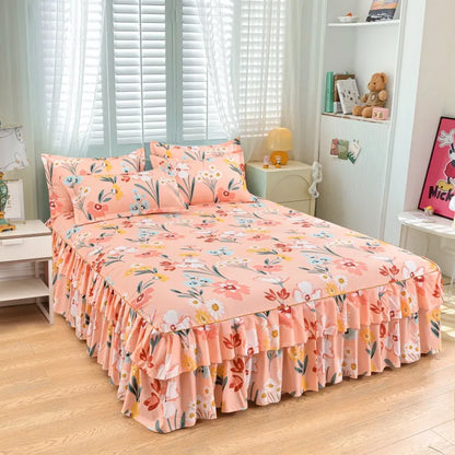 🌸Floral Ruffled Bed Skirt 3-Piece Set