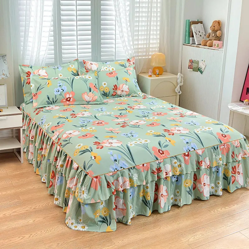 🌸Floral Ruffled Bed Skirt 3-Piece Set