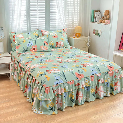 🌸Floral Ruffled Bed Skirt 3-Piece Set