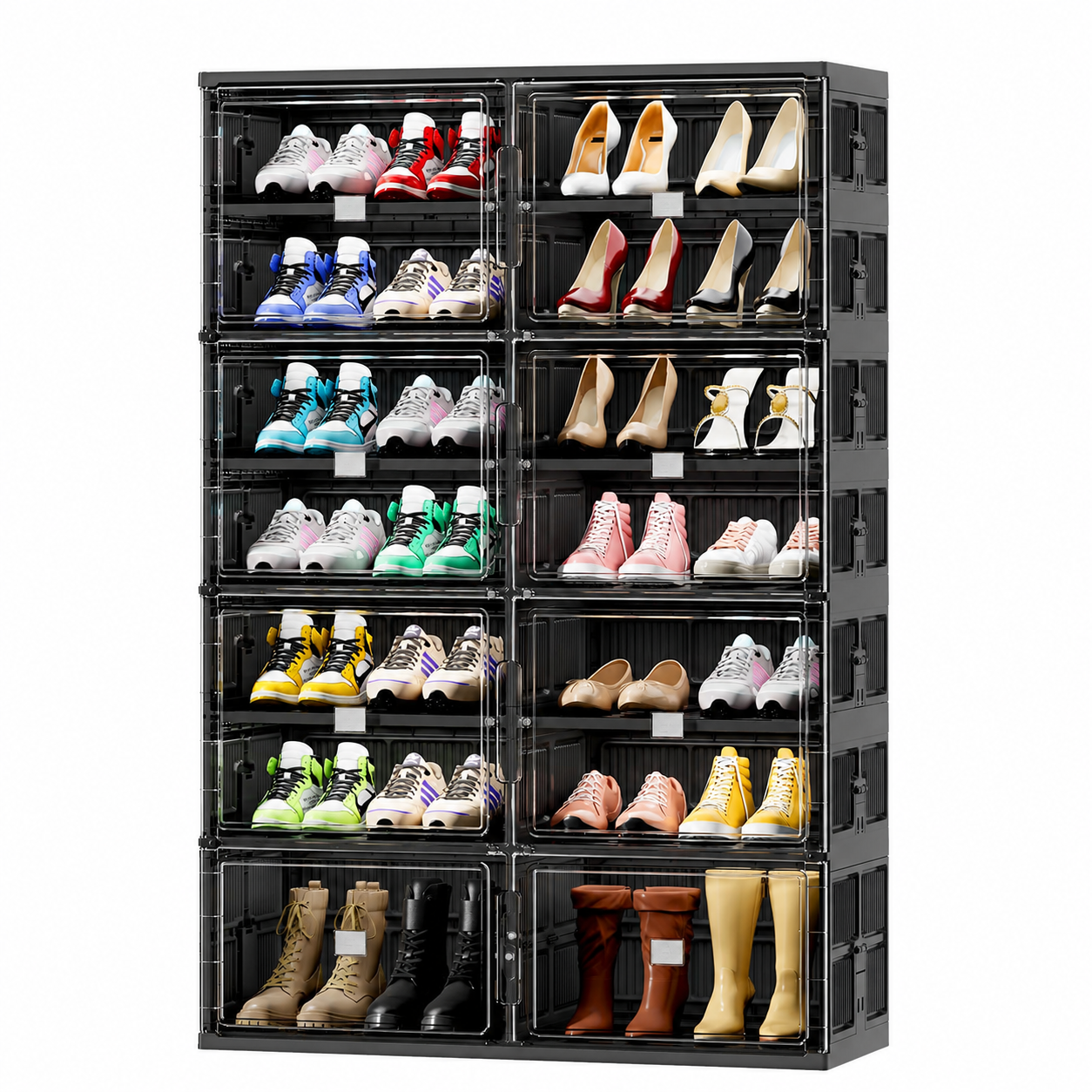 Foldable Shoe Organizer with Clear Magnetic Doors – Space-Saving Shoe Storage Cabinet