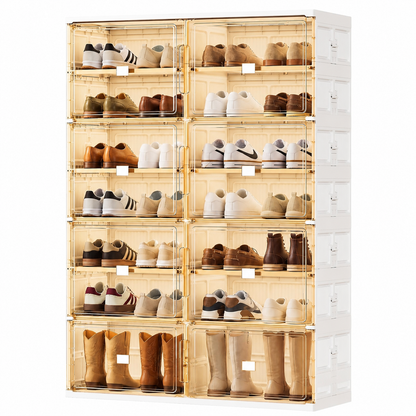 Foldable Shoe Organizer with Clear Magnetic Doors – Space-Saving Shoe Storage Cabinet