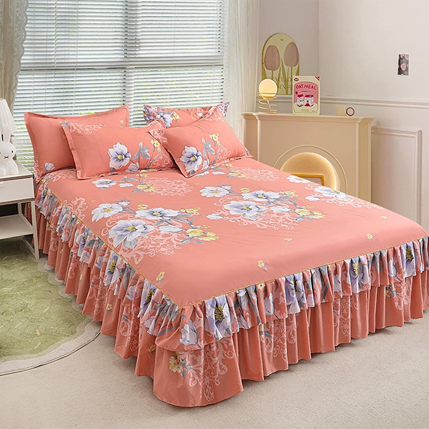 🌸Floral Ruffled Bed Skirt 3-Piece Set