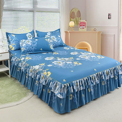 🌸Floral Ruffled Bed Skirt 3-Piece Set