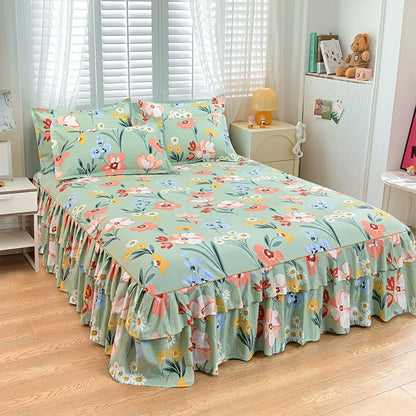 🌸Floral Ruffled Bed Skirt 3-Piece Set