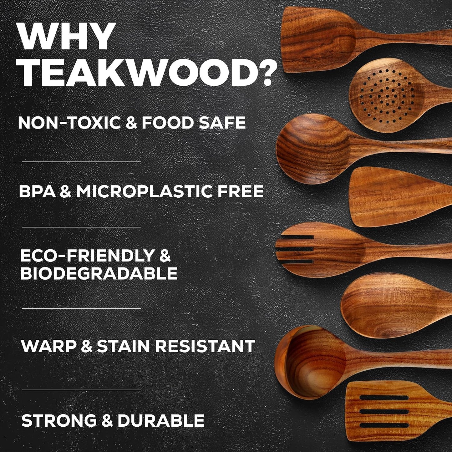 12-Piece Teak Wooden Utensils for Cooking - Natural Teak Utensil Set with Premium Gift Box