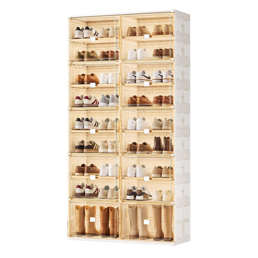 Foldable Shoe Organizer with Clear Magnetic Doors – Space-Saving Shoe Storage Cabinet