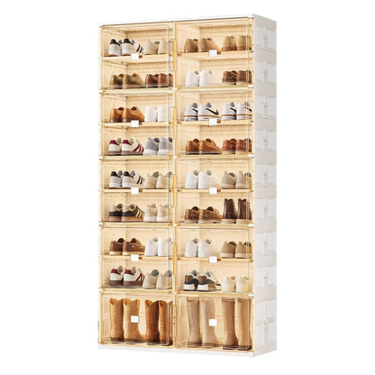 Foldable Shoe Organizer with Clear Magnetic Doors – Space-Saving Shoe Storage Cabinet