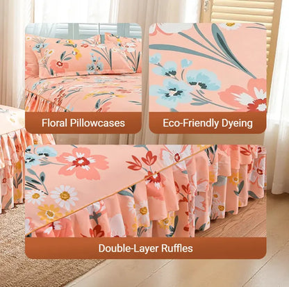 🌸Floral Ruffled Bed Skirt 3-Piece Set