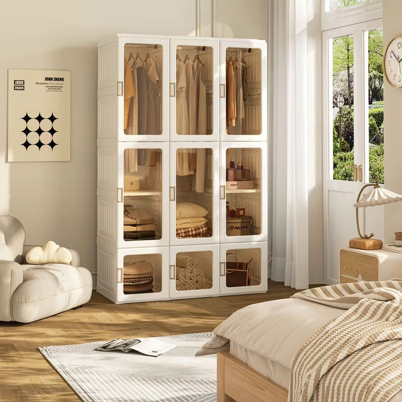 Foldable Modular Wardrobe with Clear Magnetic Doors