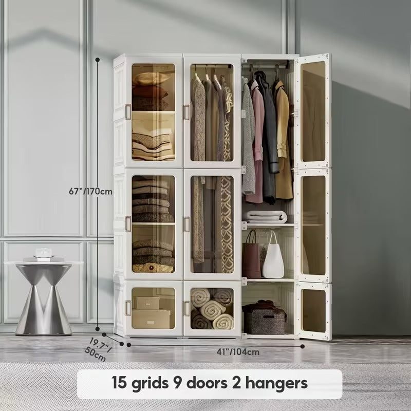 Foldable Modular Wardrobe with Clear Magnetic Doors