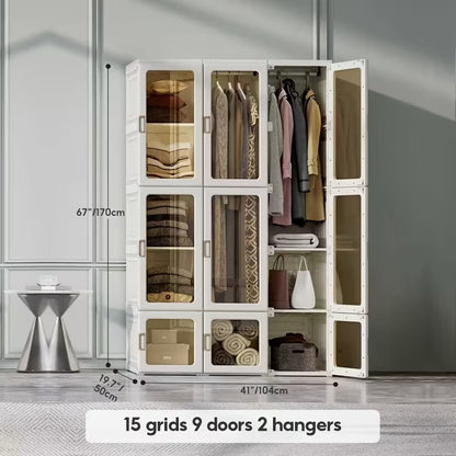Foldable Modular Wardrobe with Clear Magnetic Doors