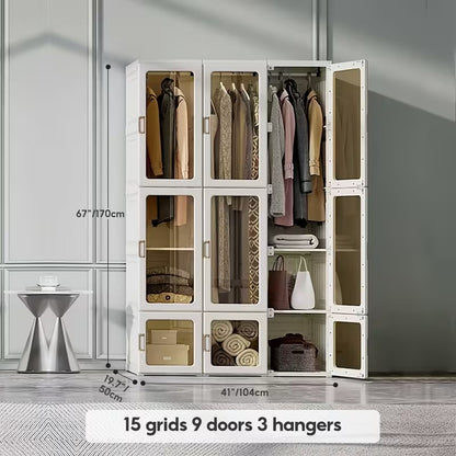 Foldable Modular Wardrobe with Clear Magnetic Doors